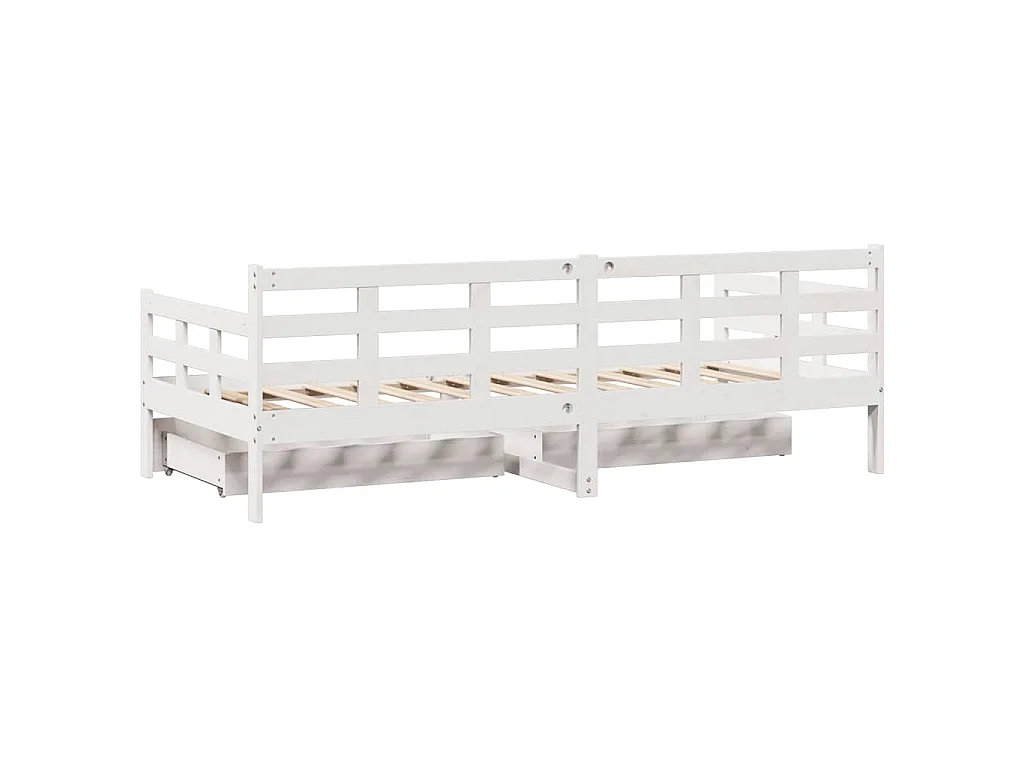 Dormeuse con Cassetti Bianco 90x190 cm Legno Massello di Pino