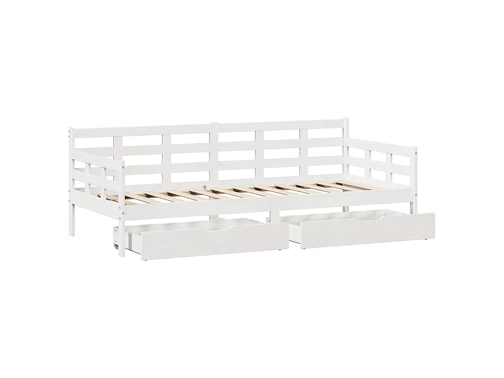 Dormeuse con Cassetti Bianco 90x190 cm Legno Massello di Pino