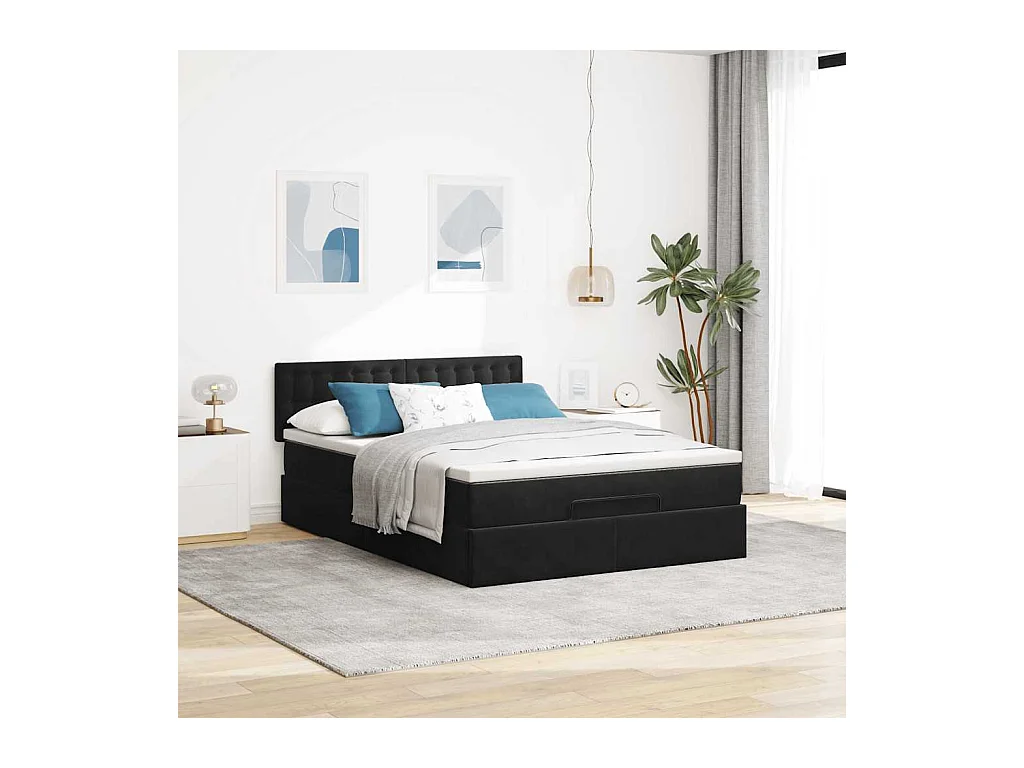 Cadre de lit ottoman avec matelas noir 140x190 cm velours