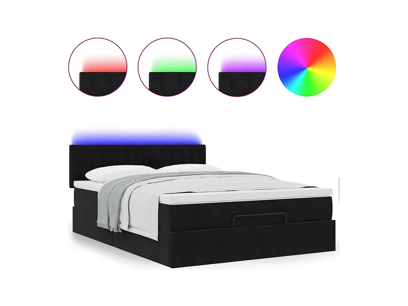 Cadre de lit ottoman avec matelas noir 140x190 cm velours