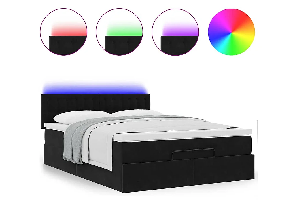 Cadre de lit ottoman avec matelas noir 140x190 cm velours