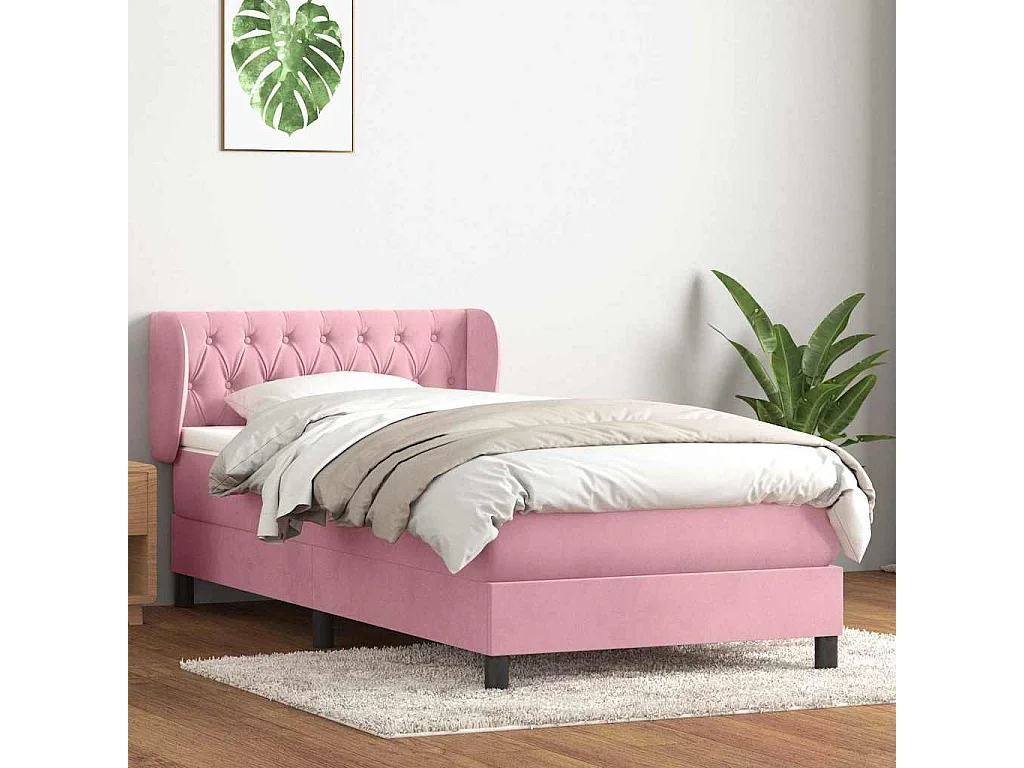 Boxspring met matras fluweel roze 90x220 cm