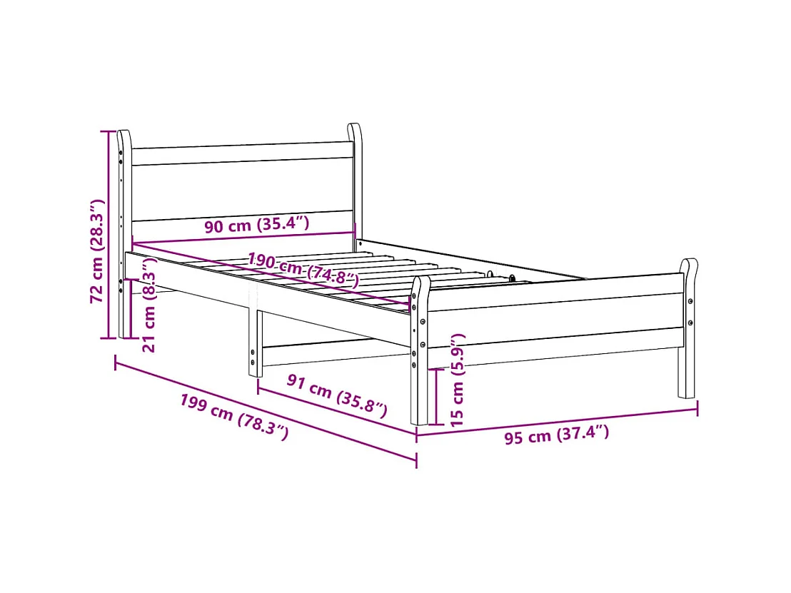 Bedframe zonder matras massief grenenhout 90x190 cm