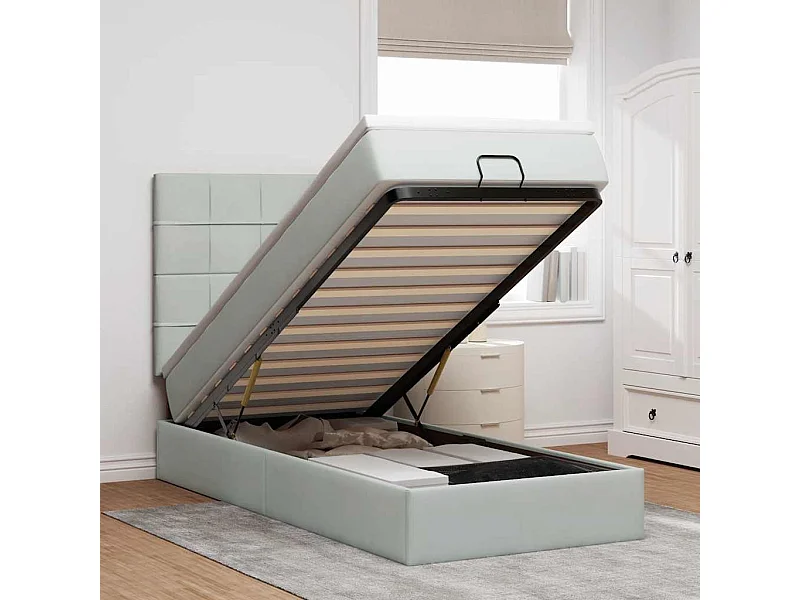 Ottoman bed met matrassen 90x200cm fluweel lichtgrijs