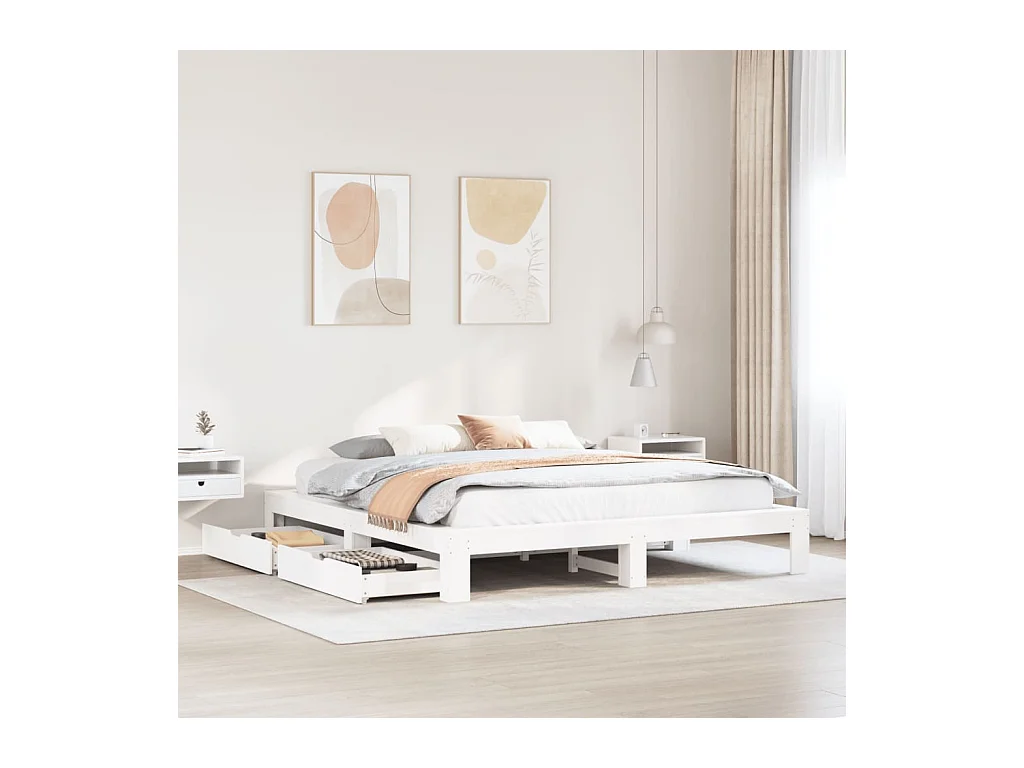 Cadre de lit sans matelas blanc 180x200 cm bois massif de pin