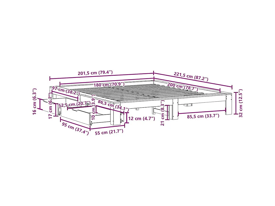 Cadre de lit sans matelas blanc 180x200 cm bois massif de pin