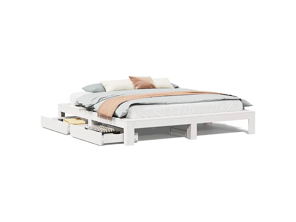 Cadre de lit sans matelas blanc 180x200 cm bois massif de pin