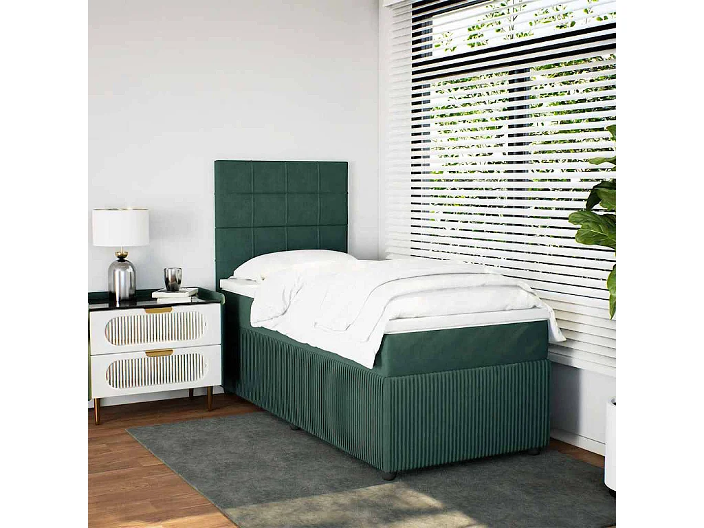 Boxspringbett mit Matratze Dunkelgrün 90x200 cm Samt
