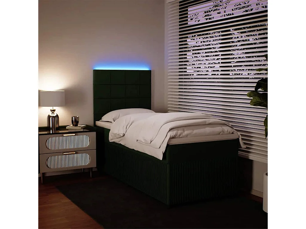 Cama box spring con colchón terciopelo verde oscuro 90x200 cm
