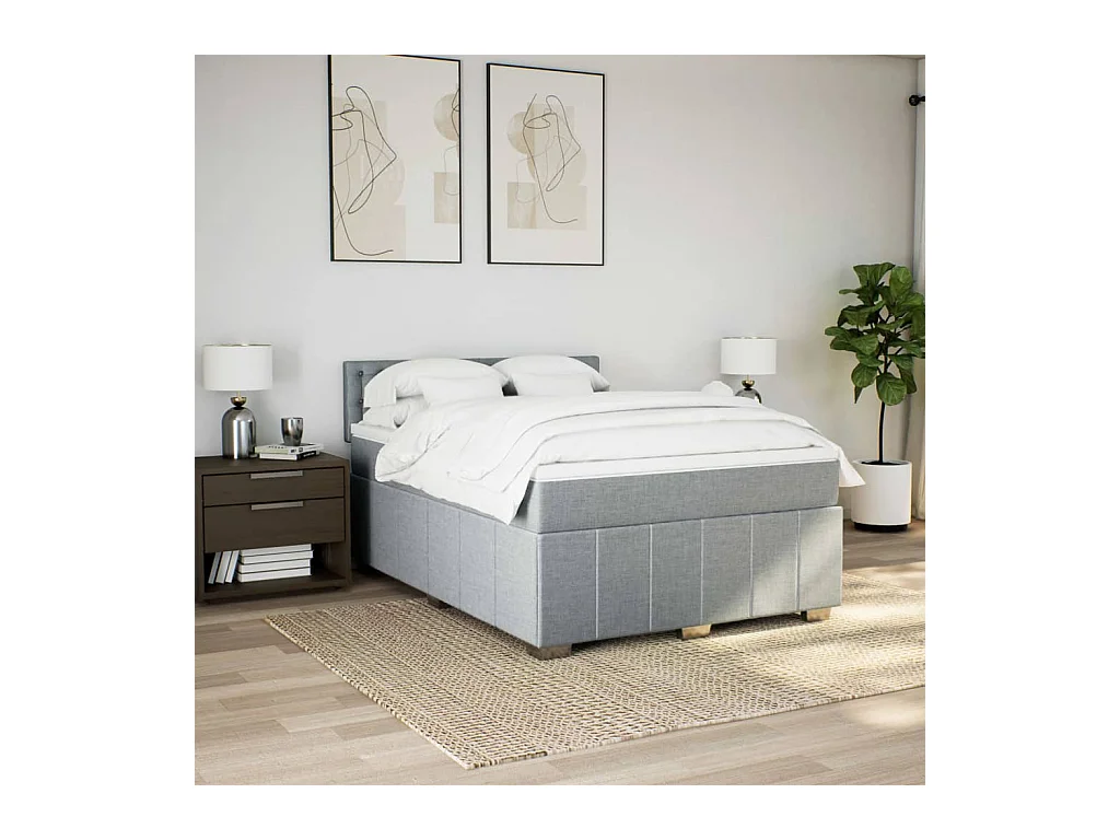 Sommier à lattes de lit avec matelas Gris clair 140x190cm Tissu