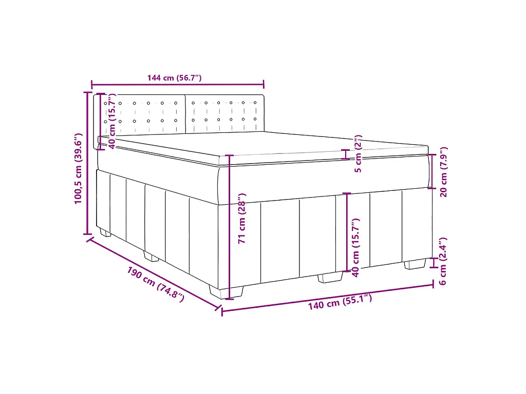 Boxspring met matras stof lichtgrijs 140x190 cm