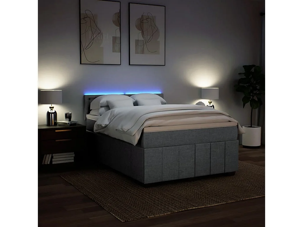Boxspring met matras stof lichtgrijs 140x190 cm