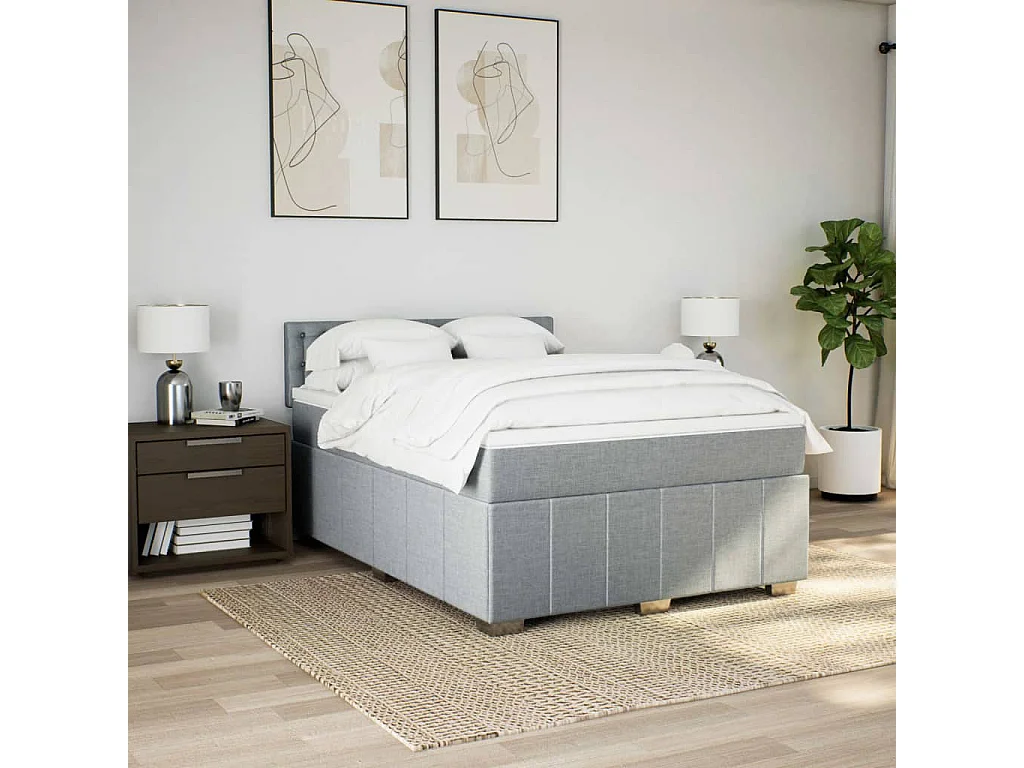 Boxspring met matras stof lichtgrijs 140x190 cm