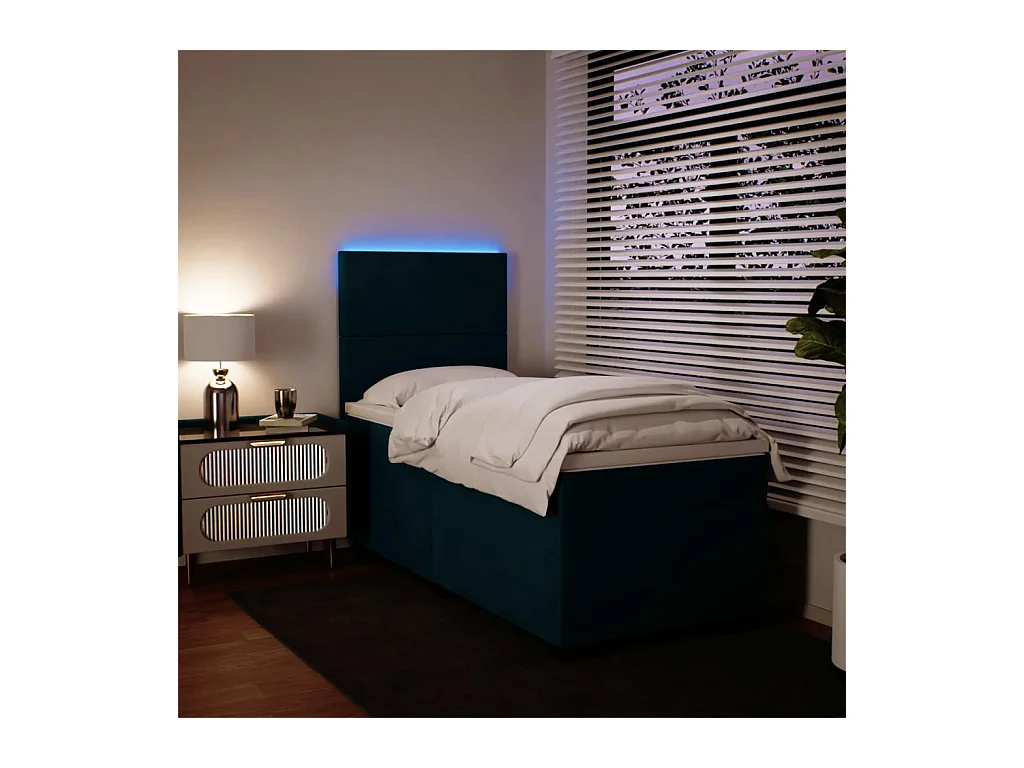 Sommier à lattes de lit avec matelas bleu 90x200 cm velours