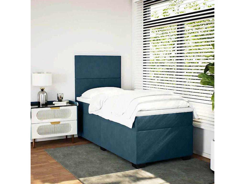 Cama boxspring com colchão 90x200 cm veludo azul