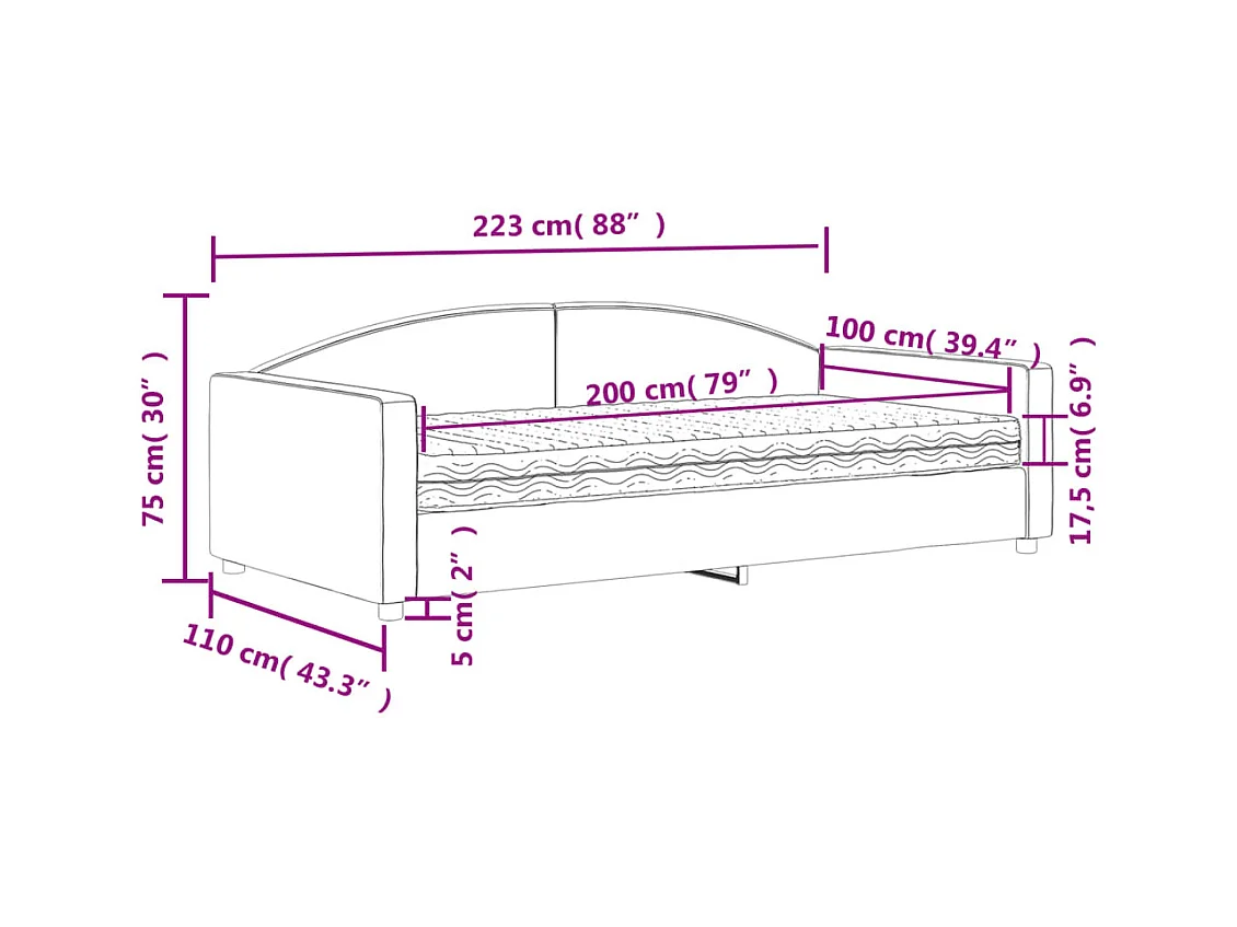 Tagesbett mit Matratze Schwarz 100x200 cm Stoff