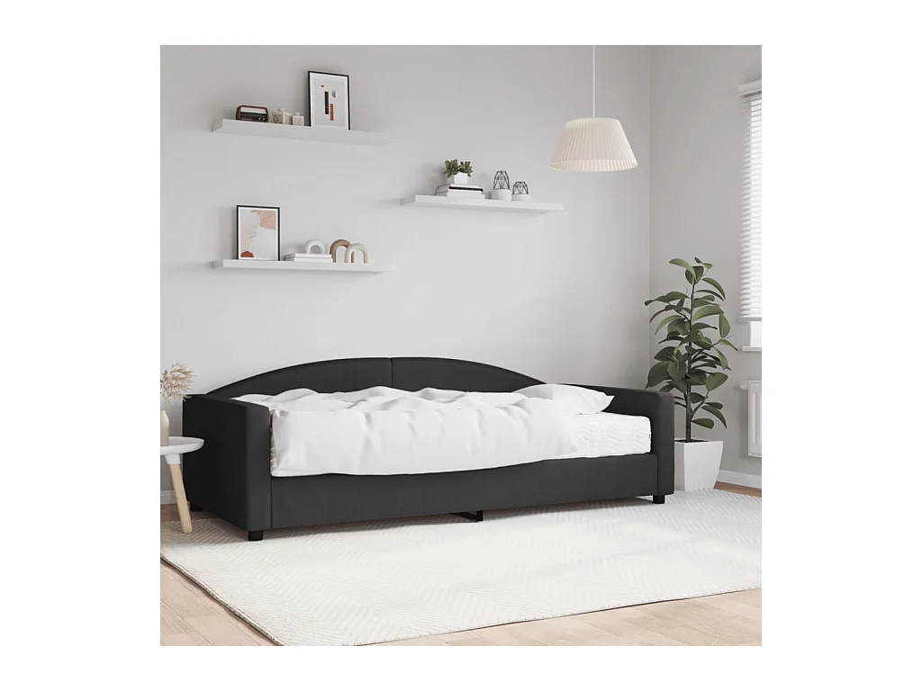 Lit de jour avec matelas noir 100x200 cm tissu