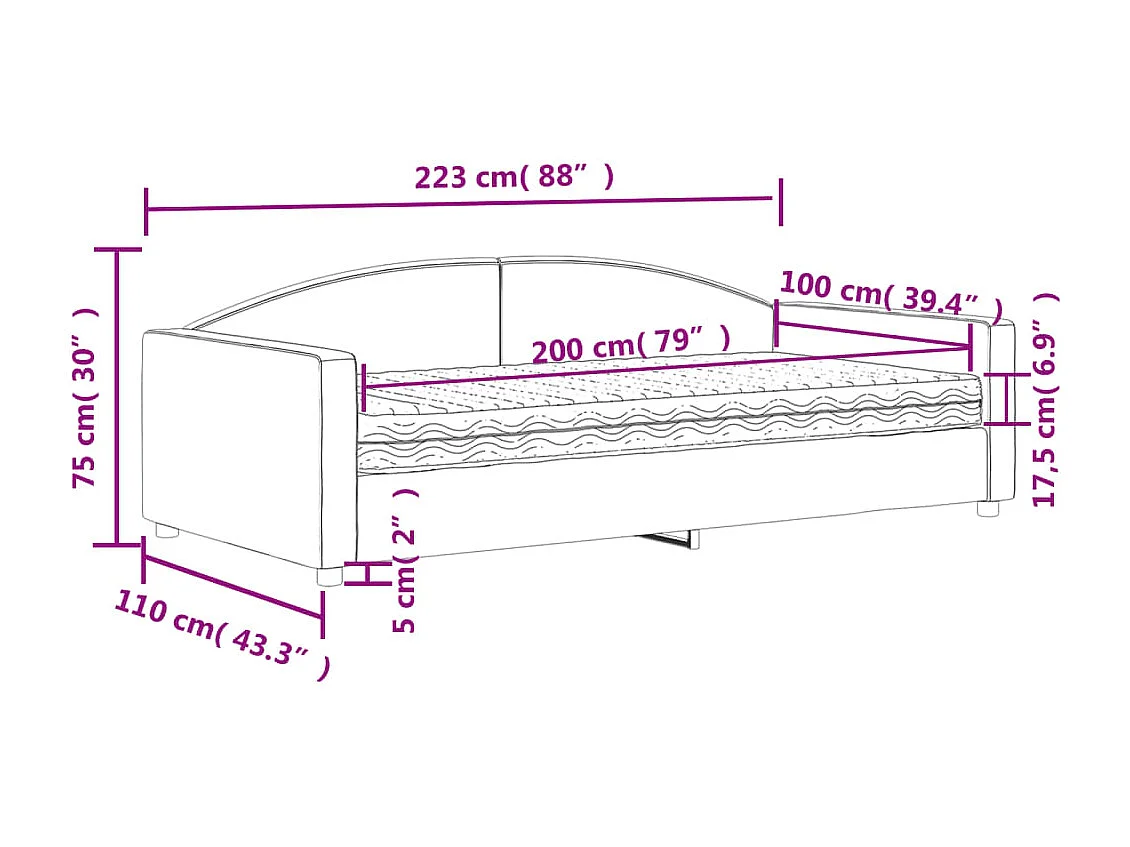Tagesbett mit Matratze Schwarz 100x200 cm Stoff