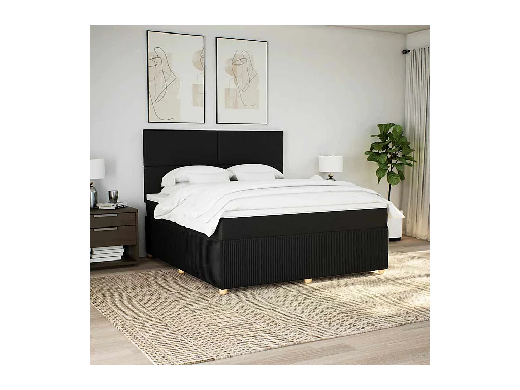 Boxspringbett mit Matratze Schwarz 180x200 cm Stoff
