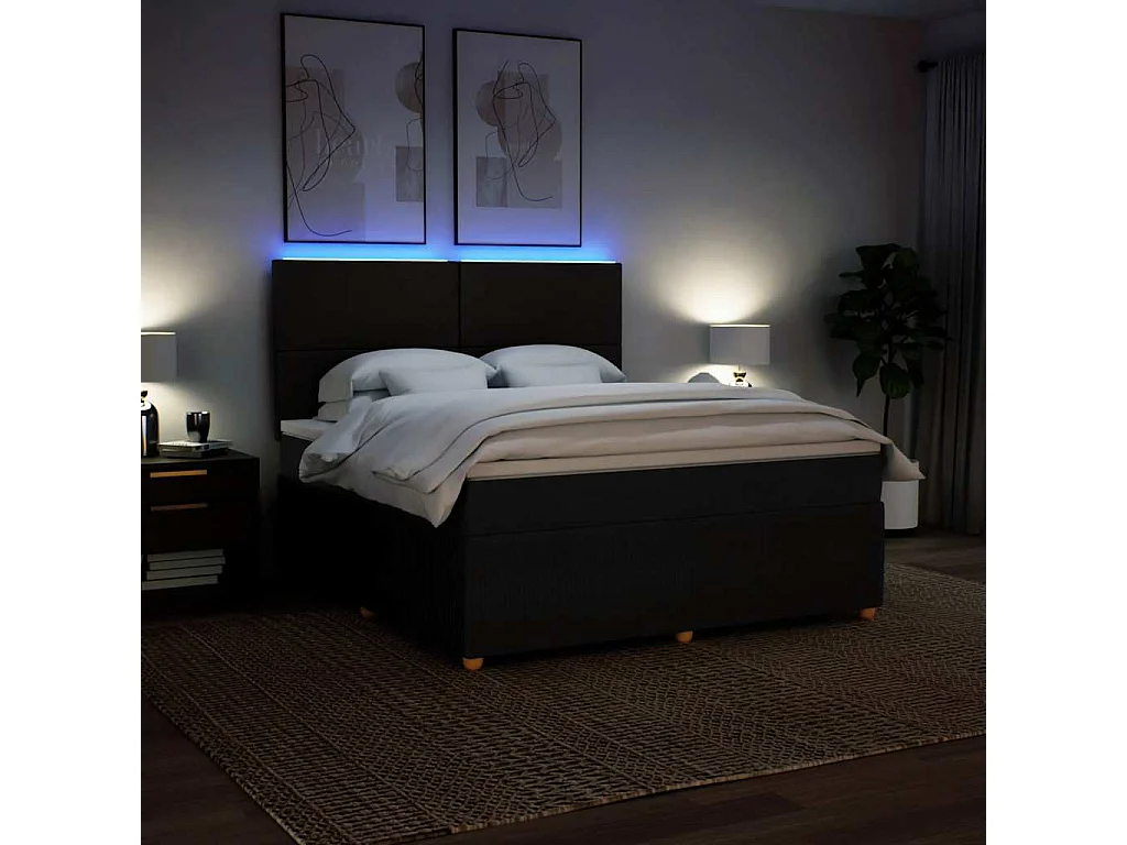 Sommier à lattes de lit avec matelas Noir 180x200 cm Tissu