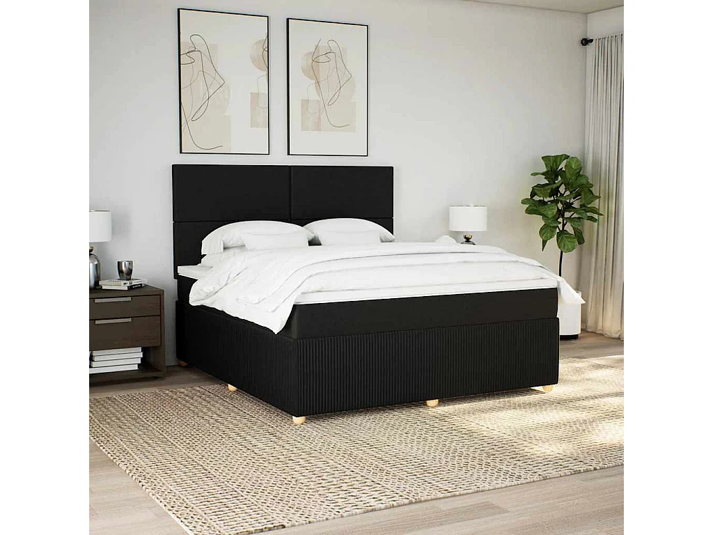 Sommier à lattes de lit avec matelas Noir 180x200 cm Tissu