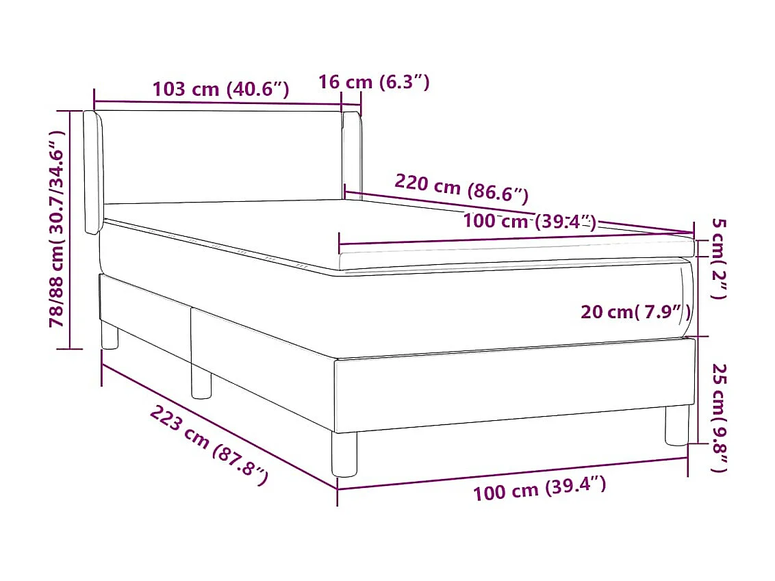 Boxspring met matras fluweel roze 100x220 cm