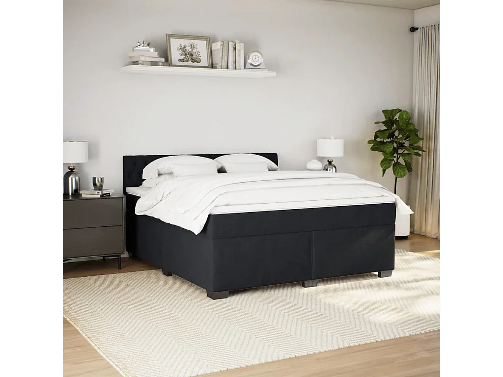 Giroletto a Molle con Materasso Nero 180x200 cm in Velluto