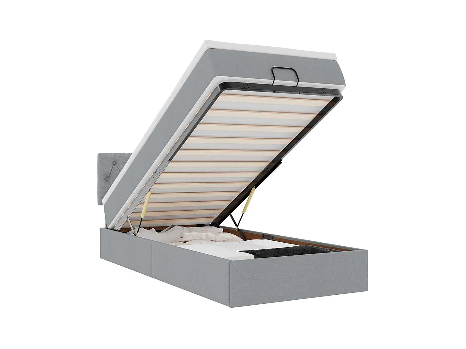 Ottomane Bett mit Matratze & LEDs Hellgrau 90x200 cm Stoff