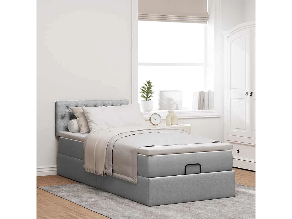 Bed poef met matras en LED's 90x200 cm stof lichtgrijs