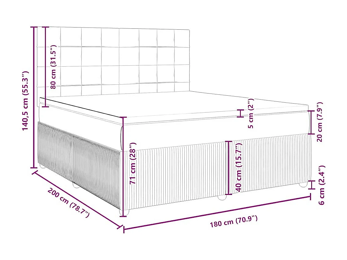 Cama box spring con colchón tela gris oscuro 180x200 cm