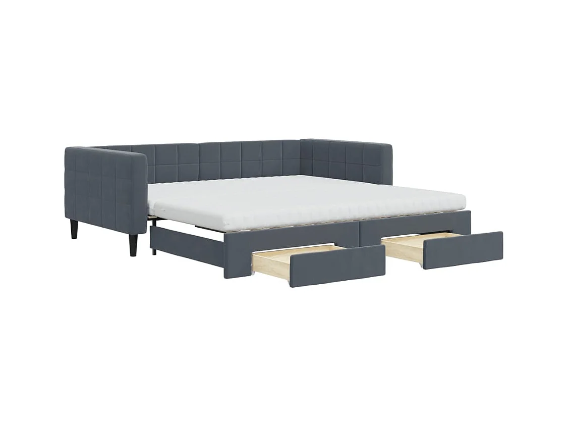 Lit de jour et gigogne et tiroirs gris foncé 100x200 cm velours