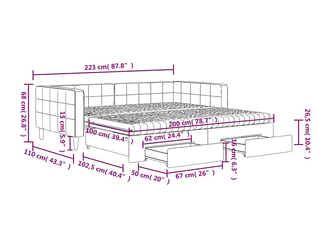 Tagesbett Ausziehbar mit Schubladen Dunkelgrau 100x200 cm Samt