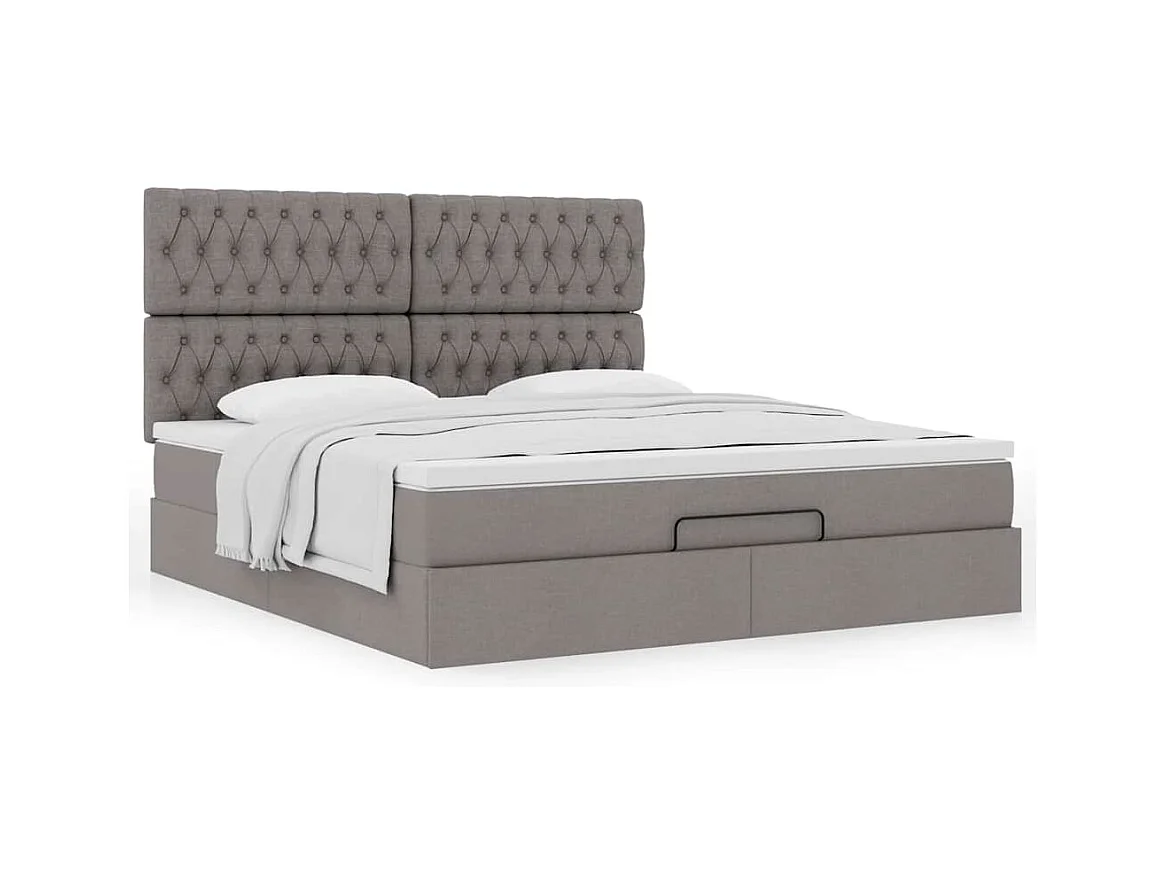 Cadre de lit ottoman avec matelas taupe 160x200 cm tissu