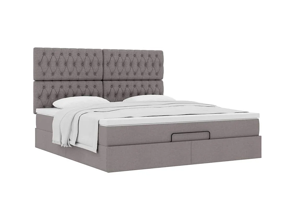 Cadre de lit ottoman avec matelas taupe 160x200 cm tissu