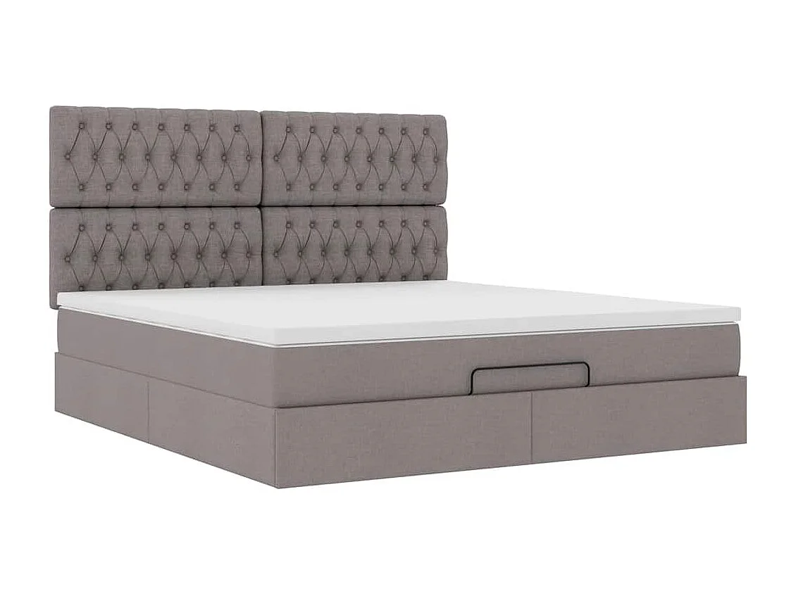 Cadre de lit ottoman avec matelas taupe 160x200 cm tissu