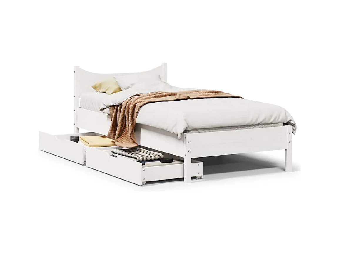 Bedframe met lades massief grenenhout wit 100x200 cm