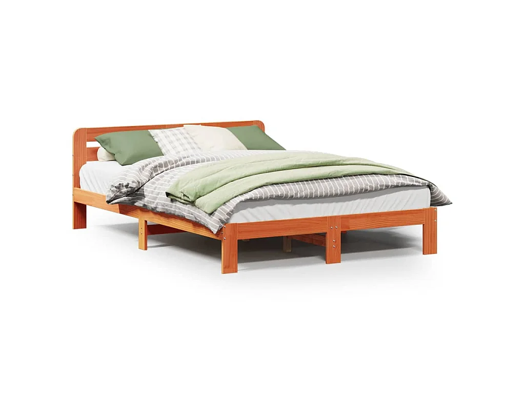 Cadre de lit sans matelas cire marron 140x190cm bois pin massif