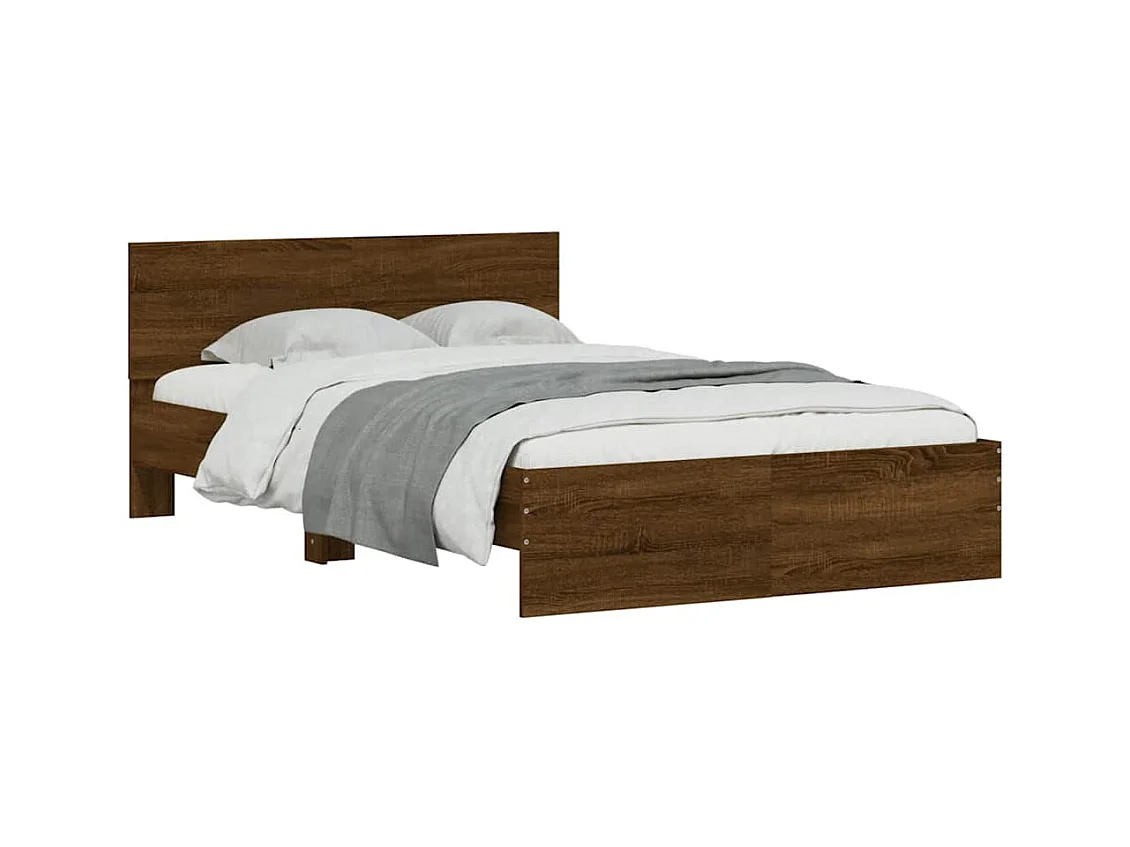 Bettgestell mit Kopfteil LED-Beleuchtung Braun Eichen-Optik
