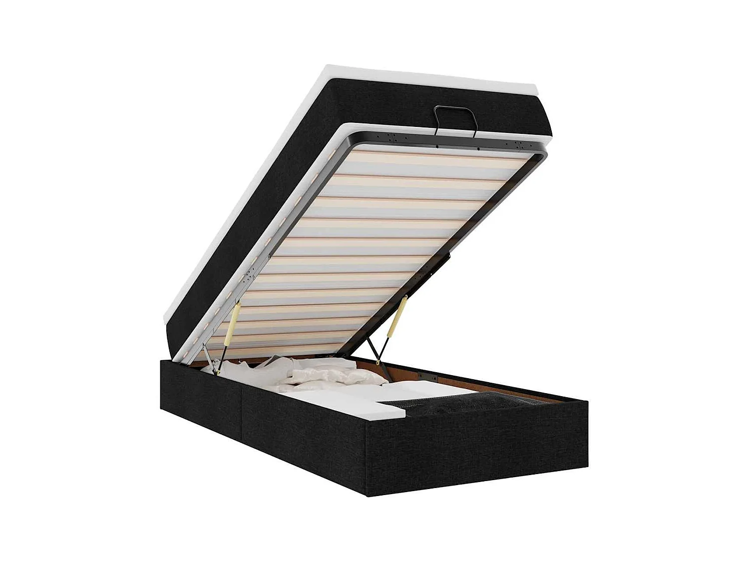 Struttura Letto Pouf con Materasso Nero 90x200 cm in Tessuto