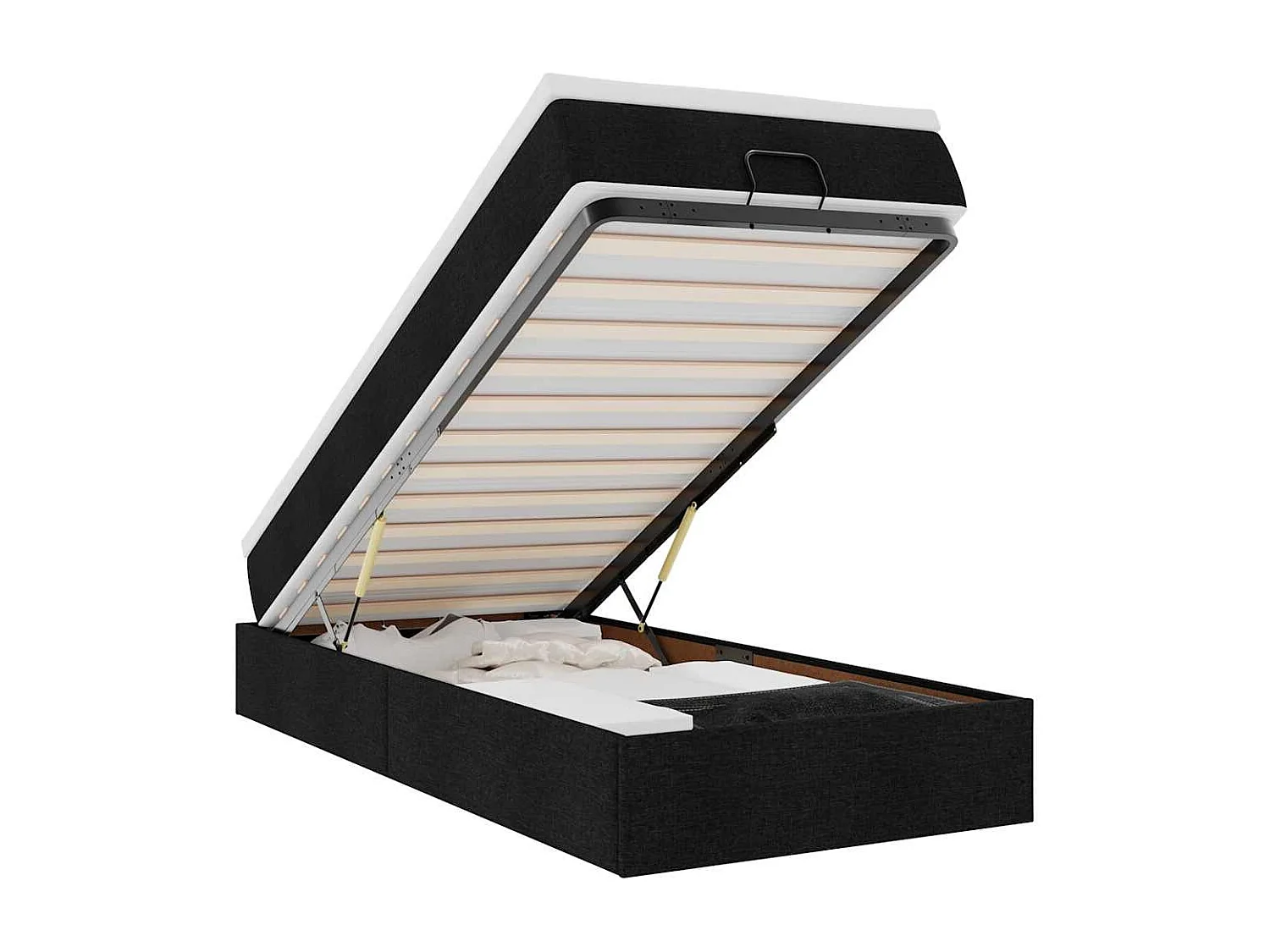 Struttura Letto Pouf con Materasso Nero 90x200 cm in Tessuto