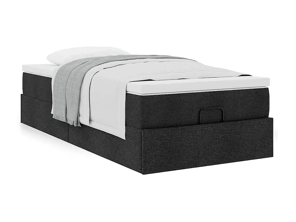 Struttura Letto Pouf con Materasso Nero 90x200 cm in Tessuto