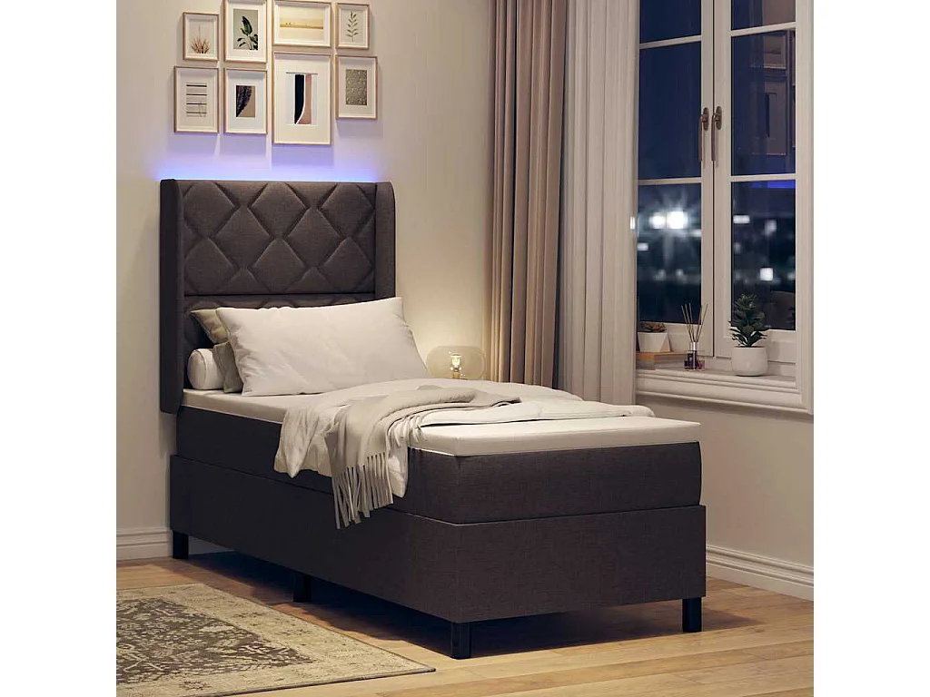 Letto a molle con materasso Marrone scuro 90 x 190 cm Tessuto