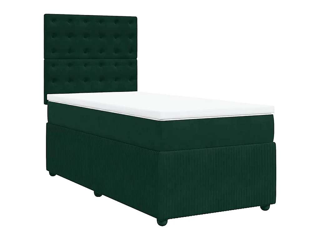 Cama com molas/colchão 90x190 cm veludo verde-escuro