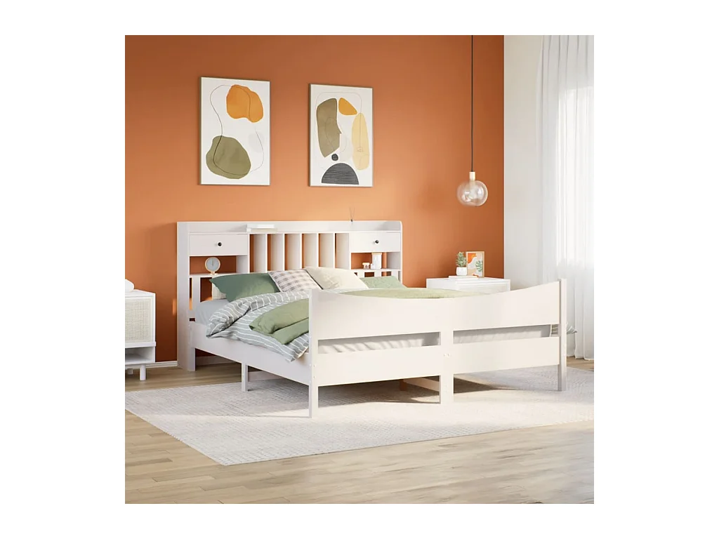 Cadre de lit sans matelas blanc 180x200 cm bois massif de pin