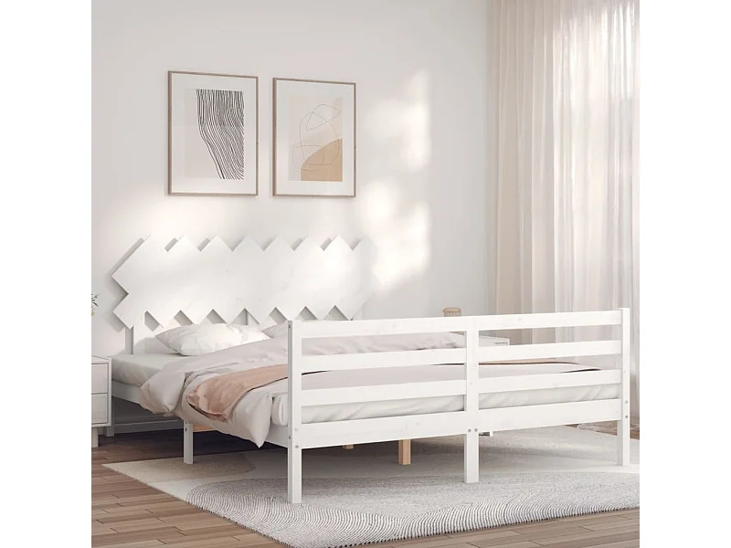 Cadre de lit sans matelas blanc 160x200 cm bois massif