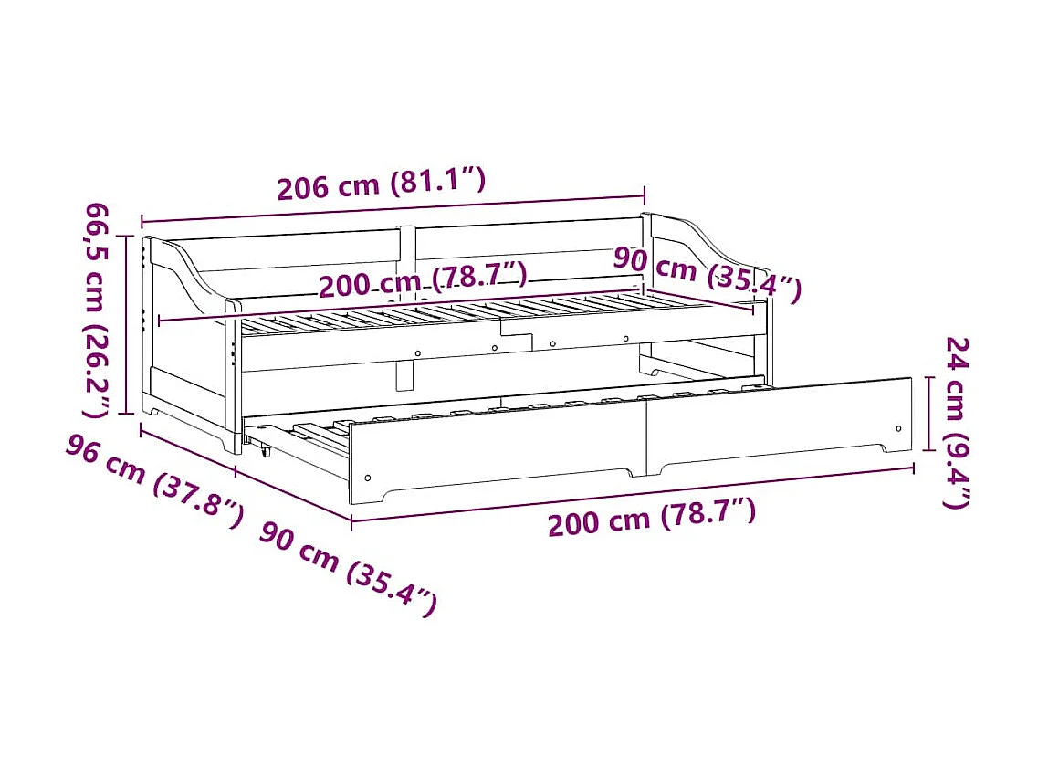 Tagesbett Ausziehbar ohne Matratze IRUN 90x200cm