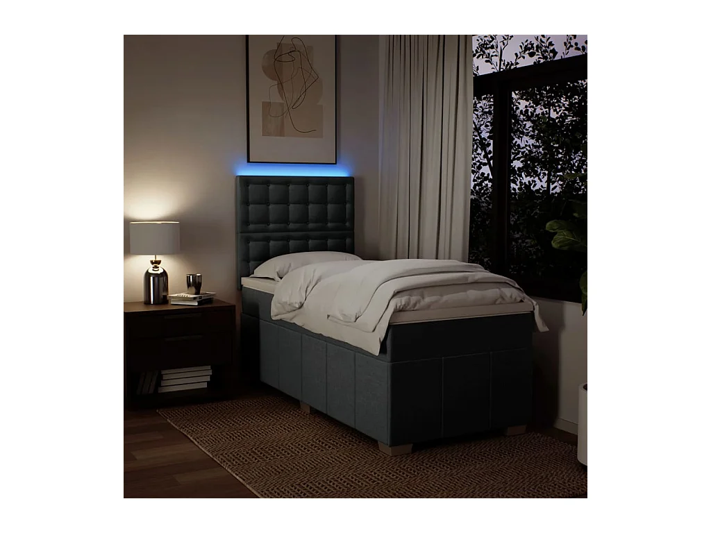 Boxspring met matras stof donkergrijs 90x190 cm