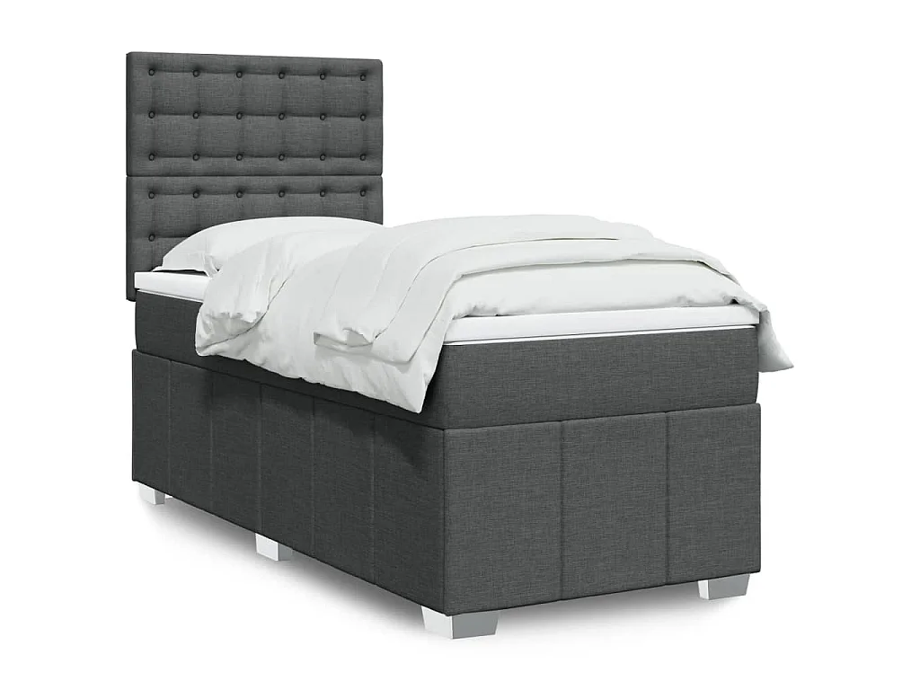 Sommier à lattes de lit et matelas Gris foncé 90x190 cm Tissu