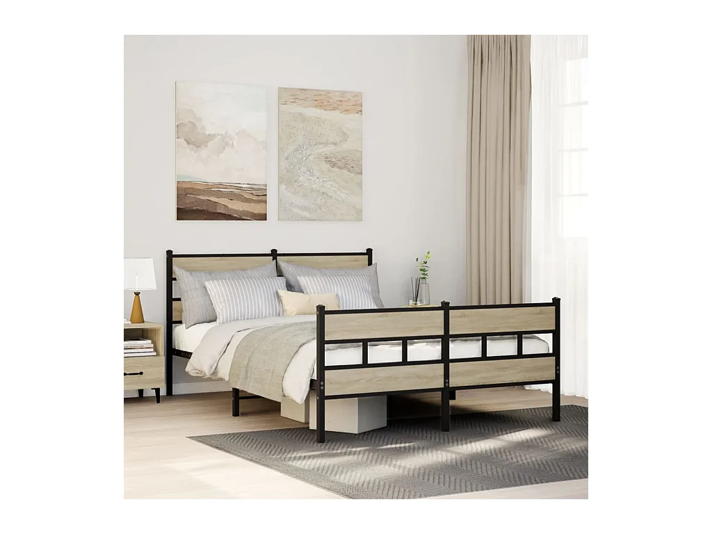Cadre de lit en métal sans matelas chêne sonoma 140x200 cm