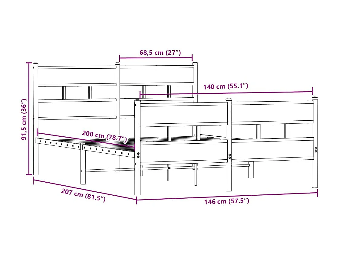 Bedframe zonder matras metaal sonoma eikenkleurig 140x200 cm
